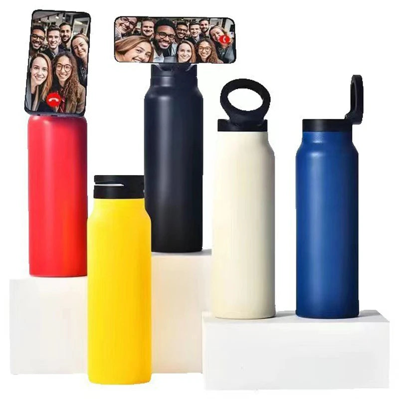 24Oz Outdoor Sports Water Bottle Insulated Mug With Magnetic Phone Holder Thermos