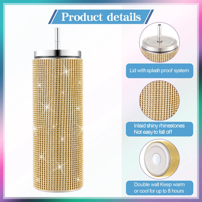 20oz/570ml Shiny Diamond Tumbler Insulated Cup With Straw